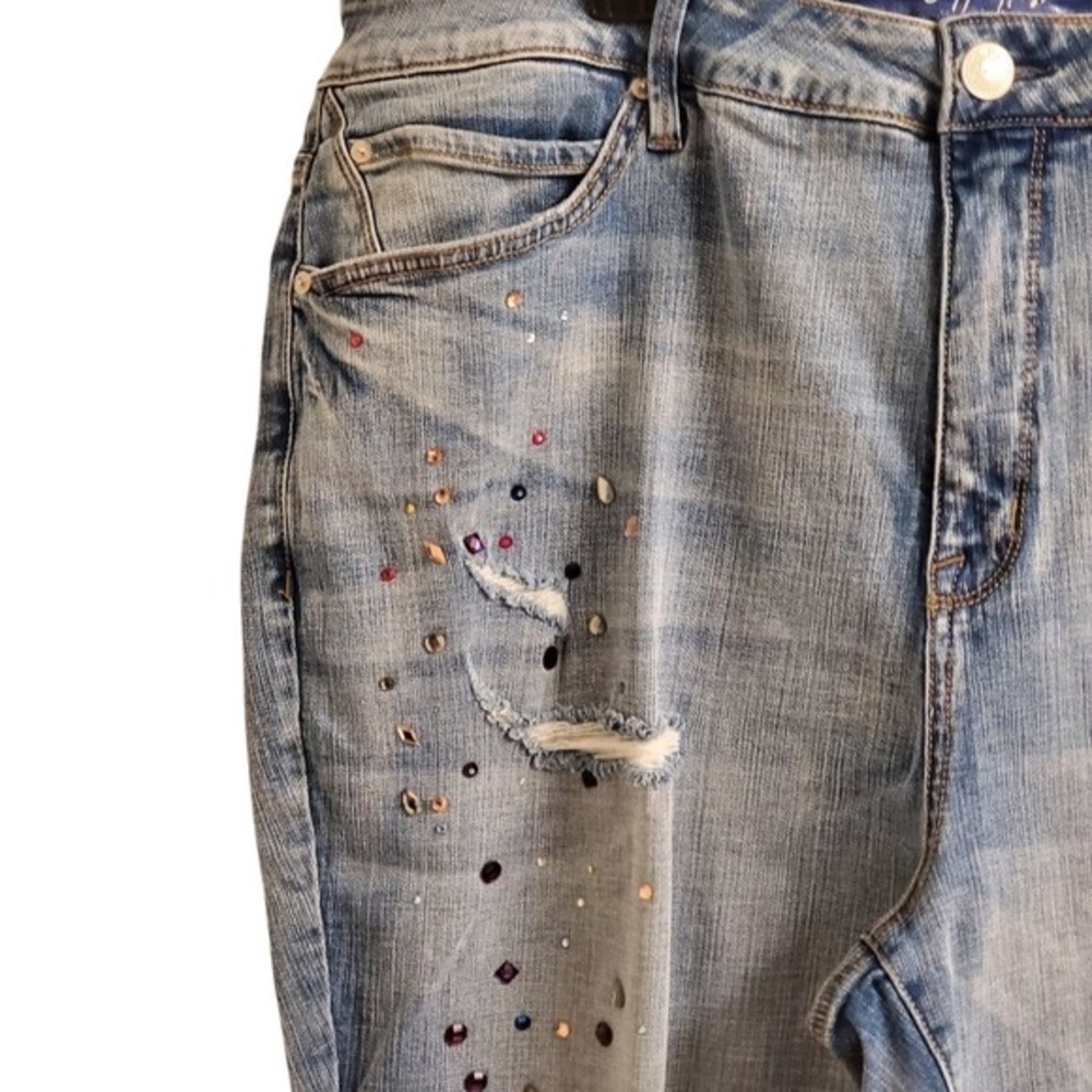Copperflash 22W High Rise Skinny Jeans Light Wash Rhinestone Distressed NEW - Picture 4 of 9